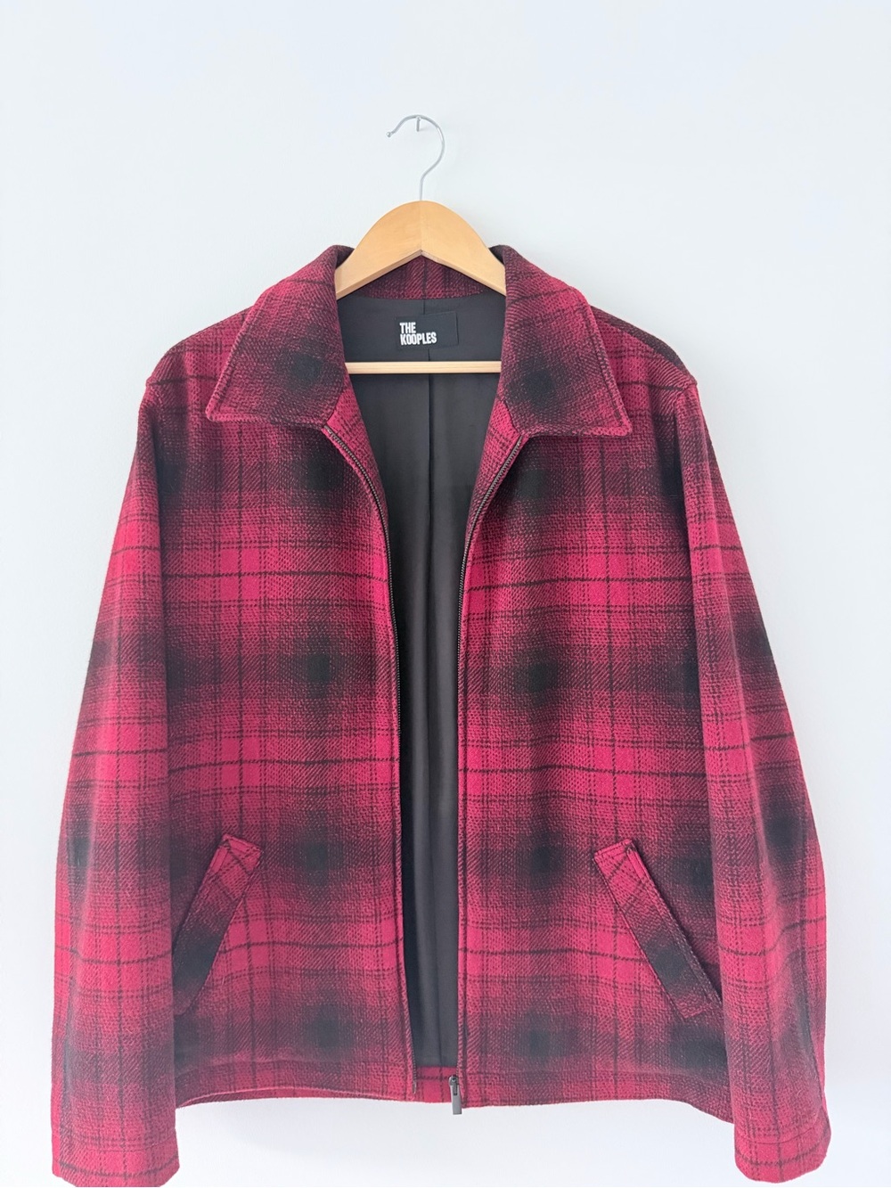The Kooples Men’s Red and Black Plaid Zip Jacket size large